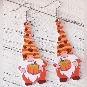 Gnome Earrings Fall Pumpkin Thanksgiving Autumn Harvest Maple Leaf Dangle